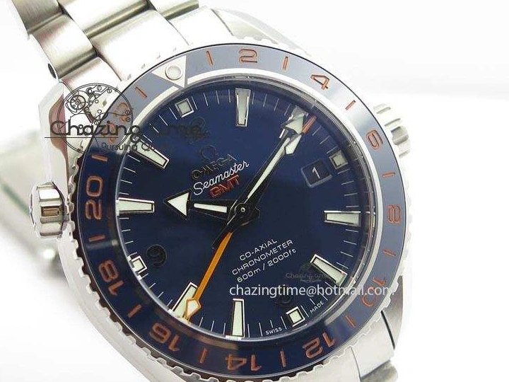 1218 Planet Ocean GMT 43.5mm V6F Goodplanet Orange Marker Blue Dial On SS Bracelet A ModernLook 8215